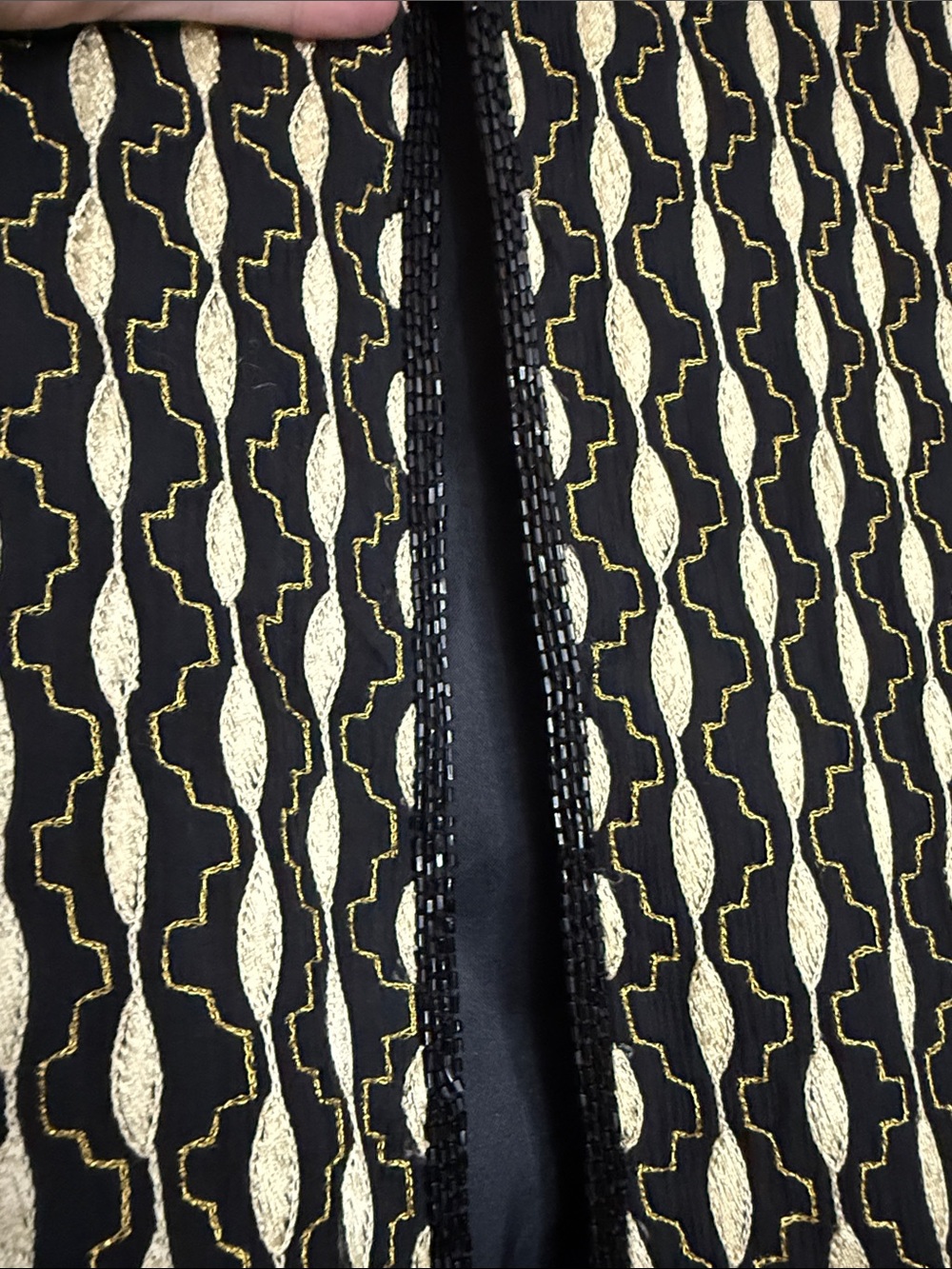 St. John Black & Gold Open-Front Patterned Jacket 22” pit to pit - Picture 3 of 4